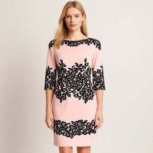 Adrianna PapellPink &  Black Floral Lace Print Sheath Dress Party Office Size 6